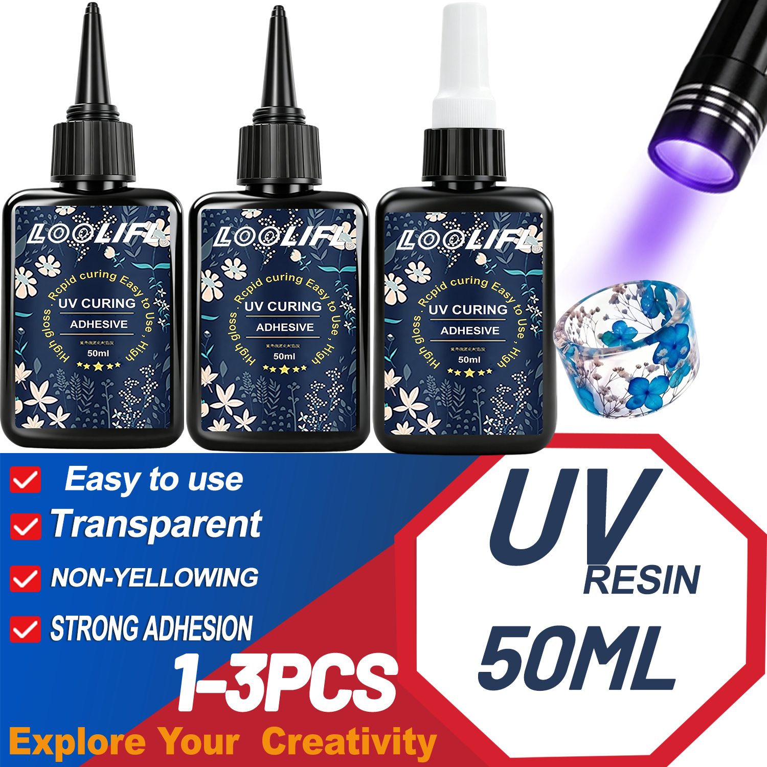 Liquid Uv Glue Kit - LOOLIFL UV Resin Glue 50G Kit
