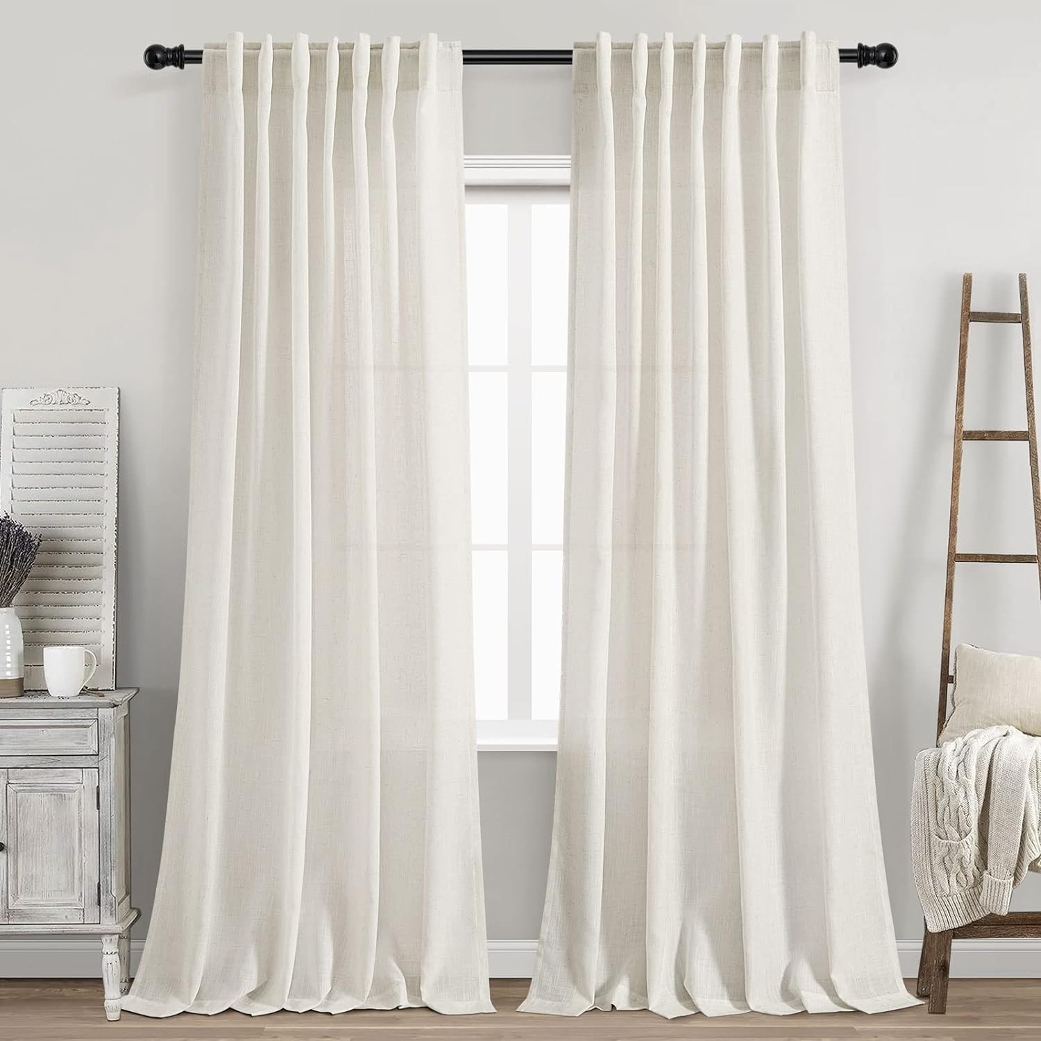 Privacy Filter 2Pack - Cream Linen Back Tab Curtains 84