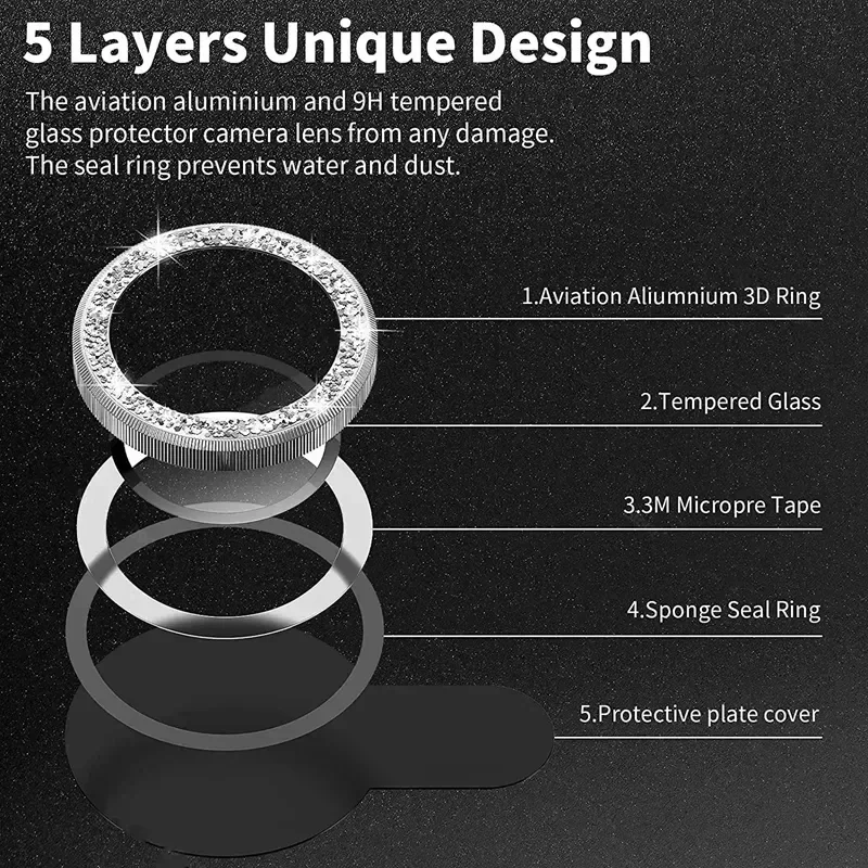 Shiny Diamond Metal Ring Camer - огляд і ціна Tempered Glass Screen 9H