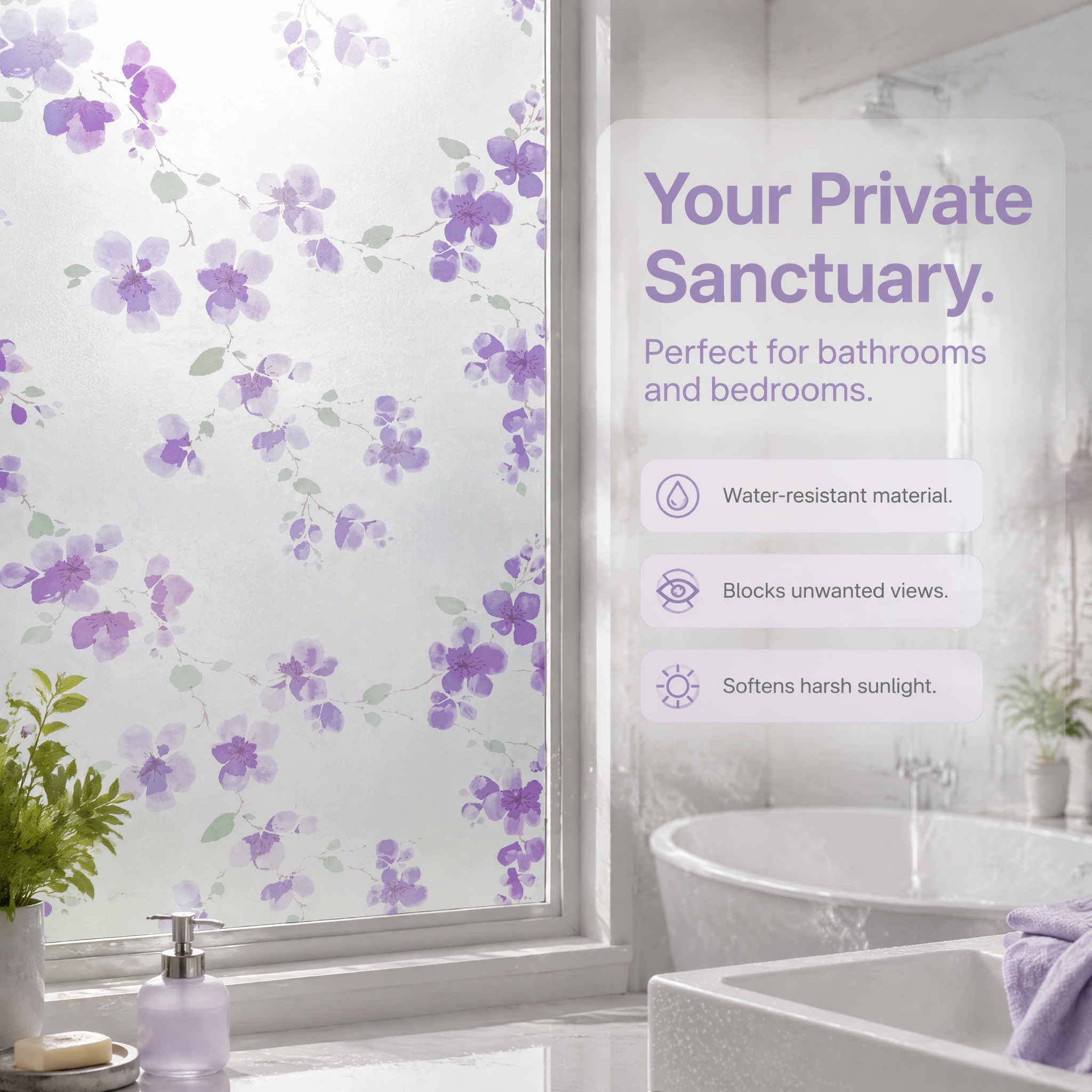 Purple Floral Pattern Self-Adh - огляд і ціна Privacy Screen Protector