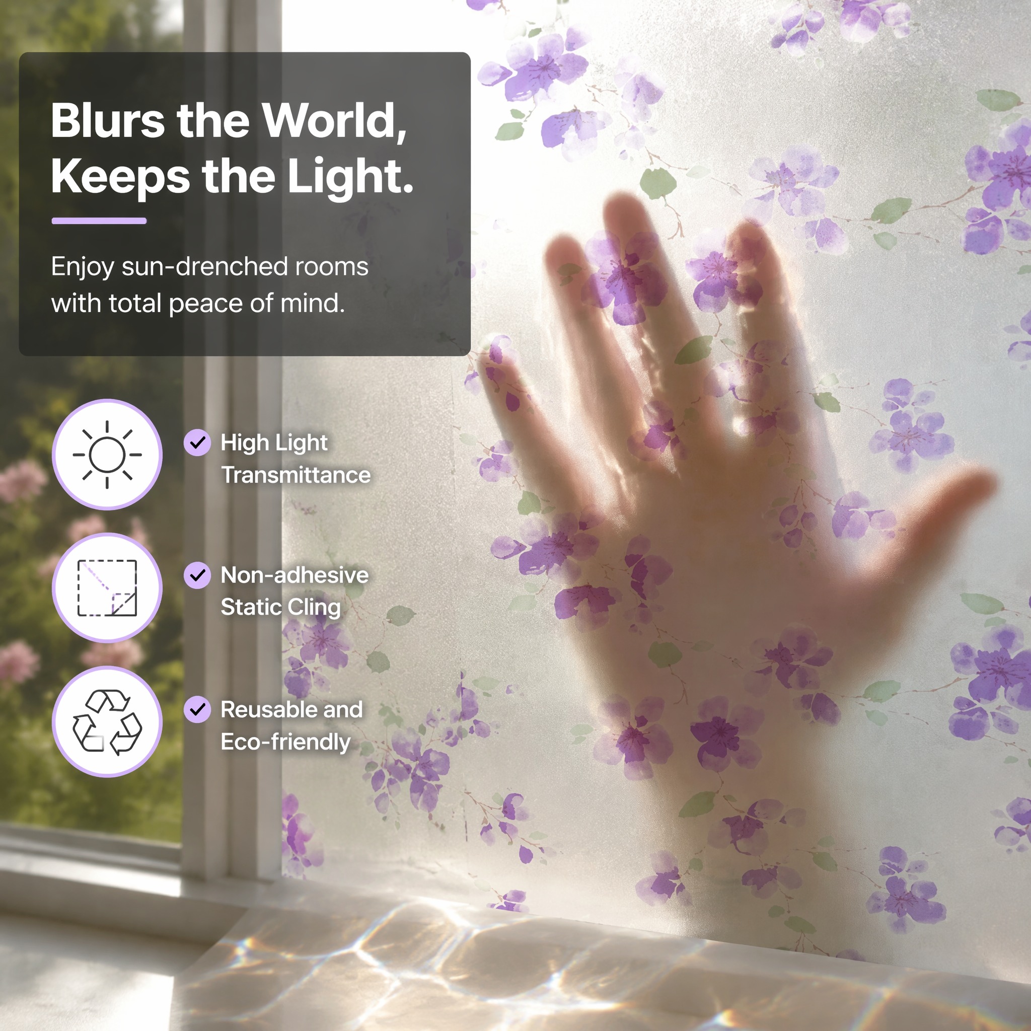 Purple Floral Pattern Self-Adh - огляд і ціна Privacy Screen Protector