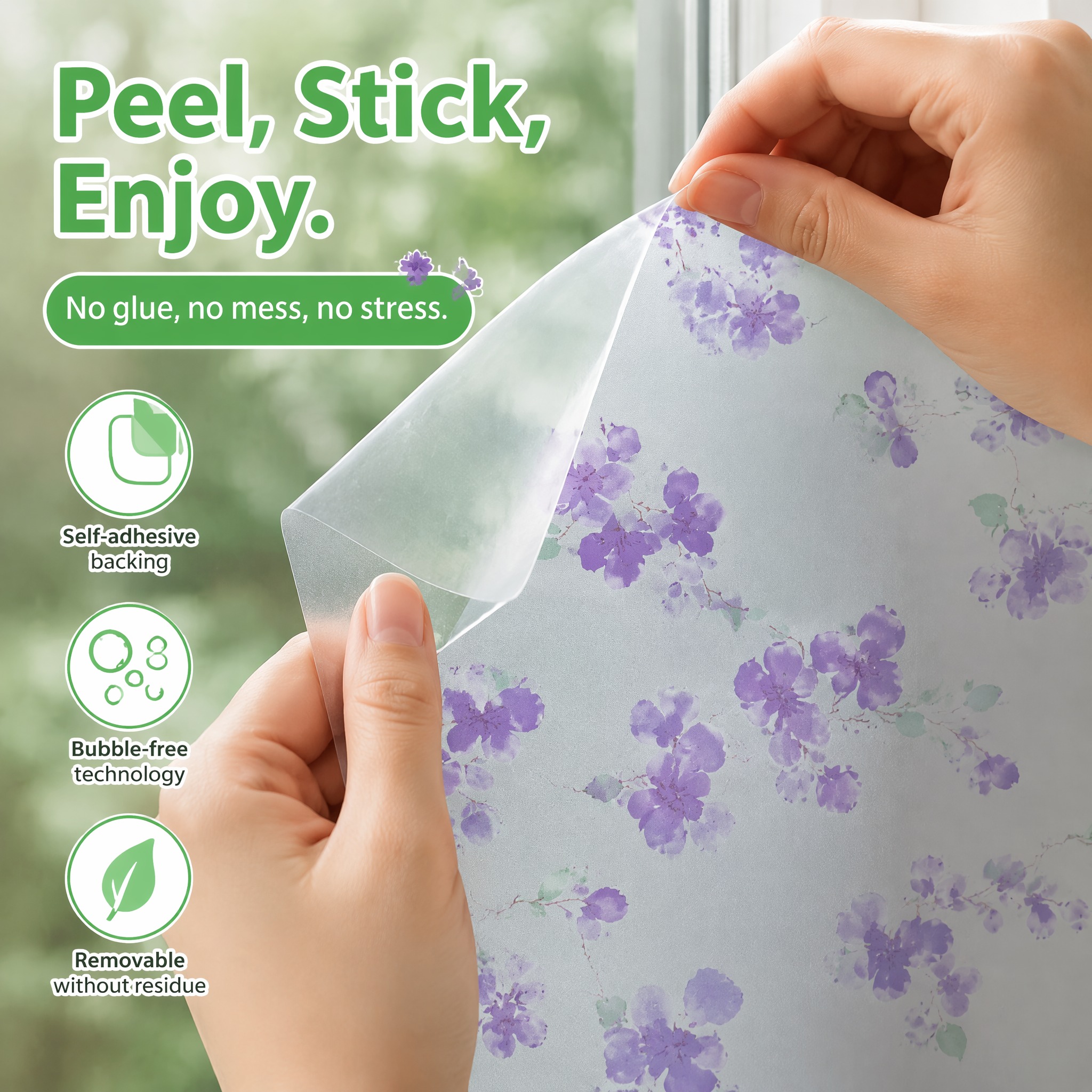 Purple Floral Pattern Self-Adh - огляд і ціна Privacy Screen Protector