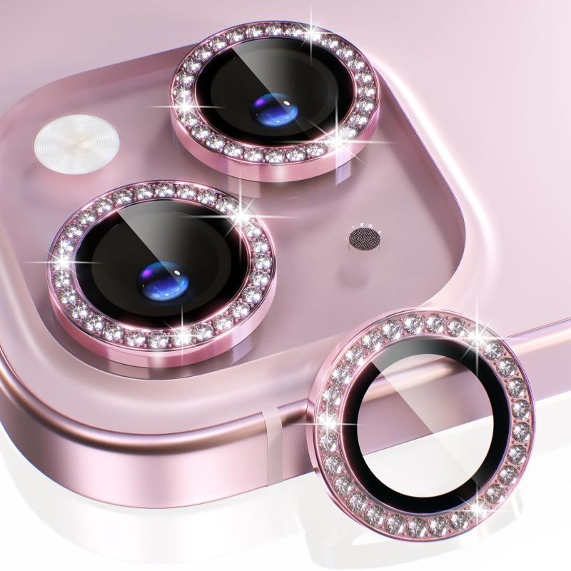 1PC Pink Glitter Diamond Camer - огляд і ціна Tempered Glass Screen 9H